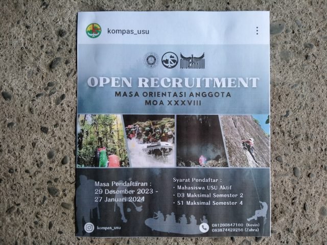 Pembukaan pendaftaran Open Recruitment Korps Mahasiswa Pencinta Alam dan Studi Lingkungan Hidup Universitas Sumatera Utara (KOMPAS USU) di instagram @kompas_usu, Rabu (24/01) | Dea Amanda Sembiring