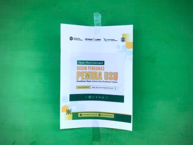 Selebaran rekrutmen terbuka Badan Pengawas (BP) Pemilihan Raya (Pemira) USU 2024, Selasa (18/06/2024) | Rachel Caroline L.Toruan