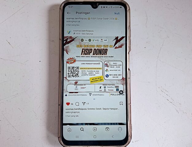 Flyer FISIP Donor Darah oleh Sosmas BEM Fisip USU di akun @sosmas.bemfisipusu, Selasa (12/11/2024). | Iyusarah Pakpahan 