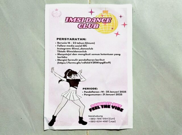 Flyer pendaftaran anggota baru IMSI Dance Club Batch 3 di akun Instagram @imsi_danceclub, Selasa (14/01/2025). | Imelda Sari Manalu