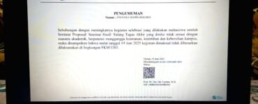 Surat Edaran oleh Dekan FKM USU dengan Nomor 2741/UN5.2.10.D/PK.03.02/2025 tentang Larangan Kegiatan Selebrasi Akademik oleh Mahasiswa di Lingkungan Fakultas, Rabu (25/6/2025). | Imelda Sari Manalu