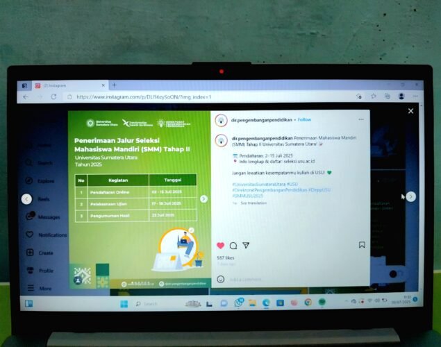 Unggahan flyer penerimaan mahasiswa baru USU 2025 jalur SMM Tahap II di akun Instagram @dir.pengembanganpendidikan, Rabu (9/7/2025). | Iyusarah Pakpahan