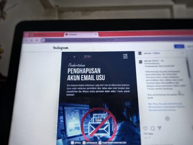 Unggahan flyer pemberitahuan penghapusan akun email USU di akun @psi.usu, Jumat (1/8/2025). | Ruth Cinthia Sianturi 