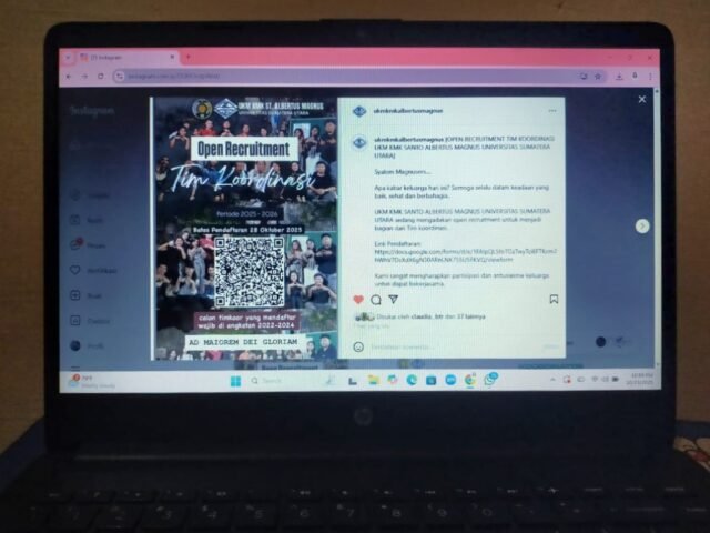 Flyer rekrutmen terbuka Tim Koordinasi UKM KMK St. Albertus Magnus USU periode 2025–2026 di akun Instagram @ukmkmkalbertusmagnus, Kamis (23/10/2025). | Aluna Ivona Exsa Br Tarigan