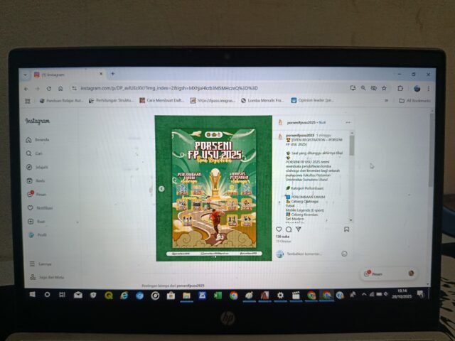 Flyer rekrutmen terbuka PORSENI FP USU di akun Instagram @porsenifpusu2025, Senin (27/10/2025). | Mhd Syam Busthami