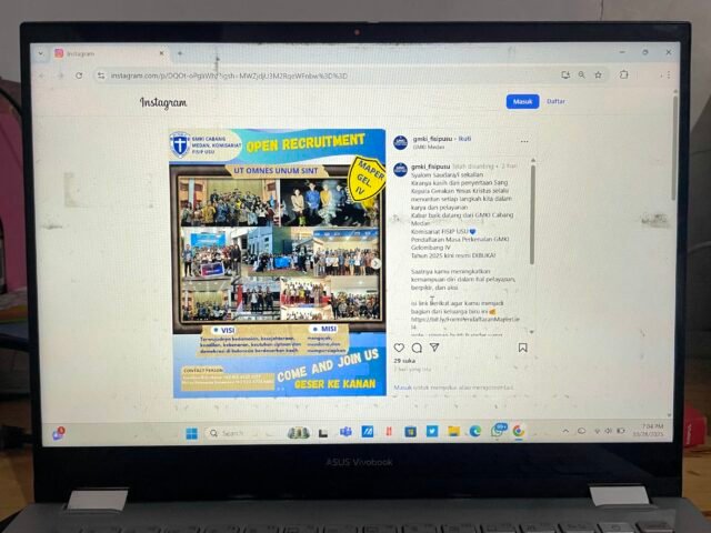 Flyer rekrutmen terbuka GMKI FISIP USU gelombang IV tahun 2025 di akun Instagram @gmki_fisipusu, Senin (27/10/2025). | Kenny Irenius Surbakti